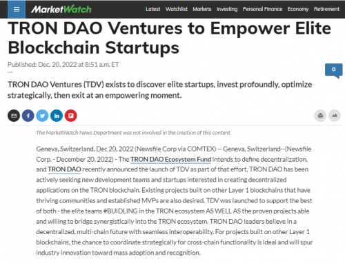 彭博社等知名外媒：TRON DAO Ventures赋能区块链精英初创企业